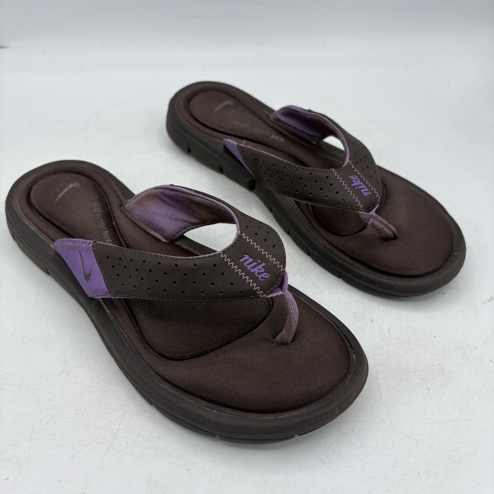 Nike Sandals Womens Size 7 Comfort Footbed Brown Purple Flip Flops 354925-221